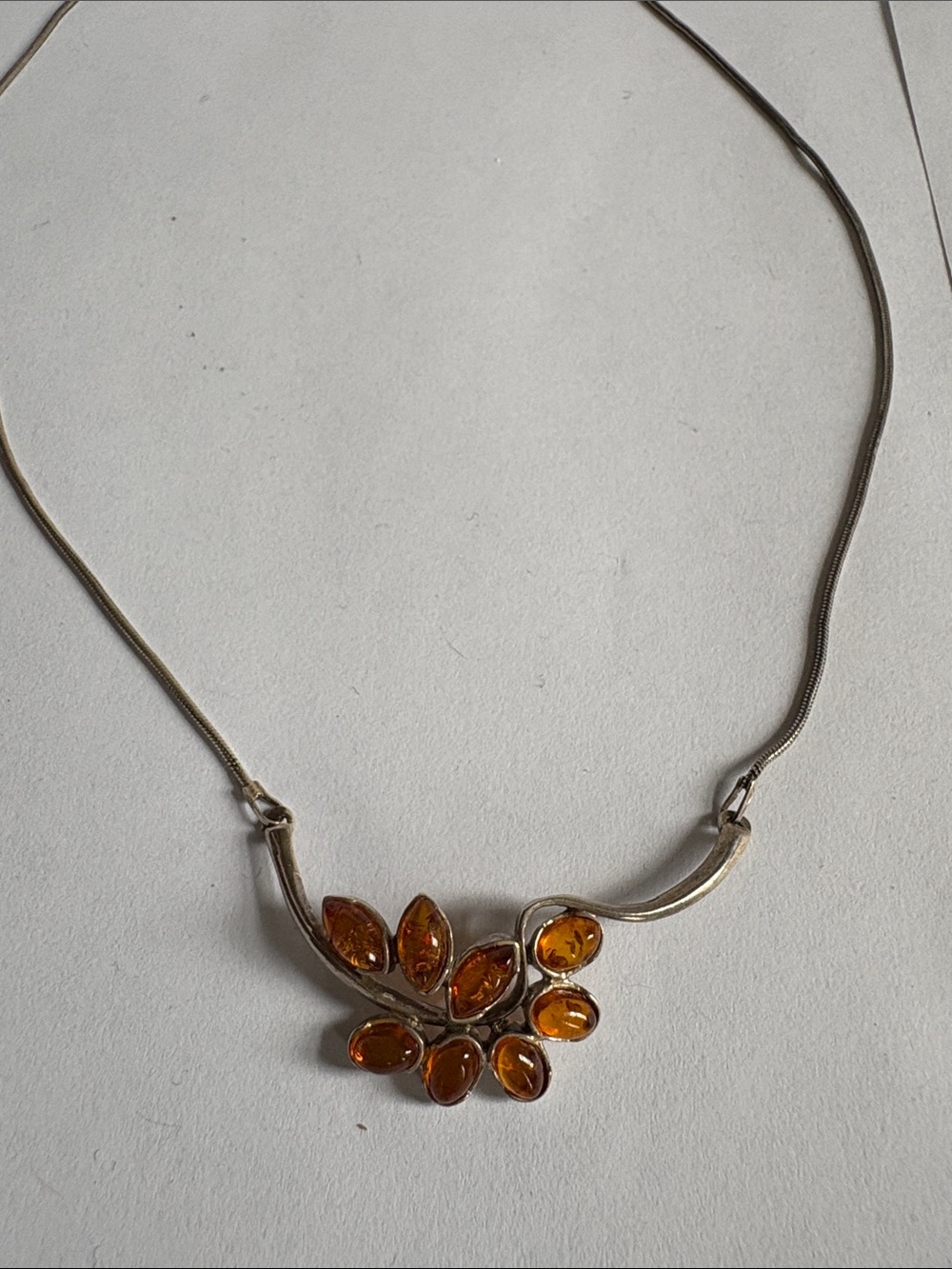 Sterling Silver Necklace with Amber Floral Stones - Elegant Women’s Jewelry